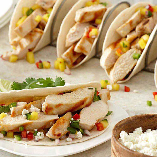 Tropical Fruit Salsa-Topped Grilled Chicken Tacos