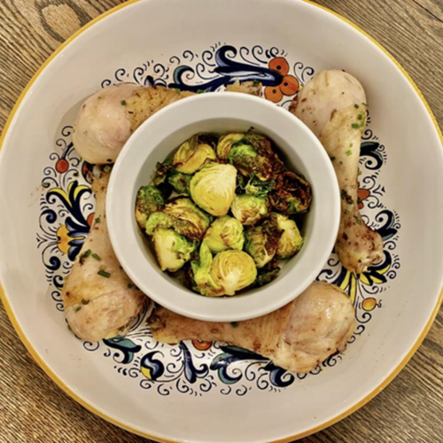 Organic Chicken Drumsticks and Brussels Sprouts