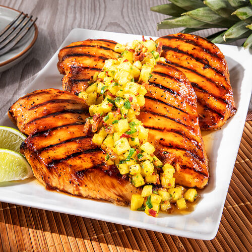 Huli Huli Chicken Breasts with Bacon Pineapple Pico  