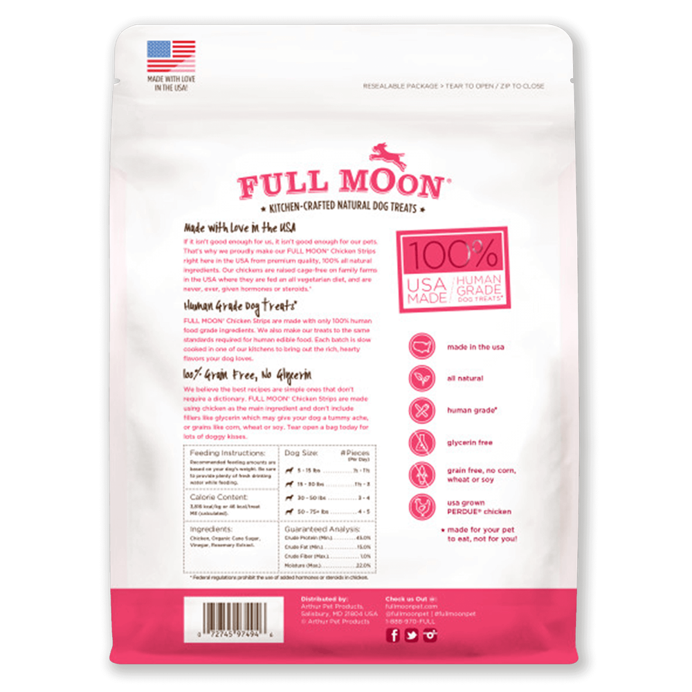 Full Moon All Natural Human Grade Dog Treats, Chicken Strips, 24Oz