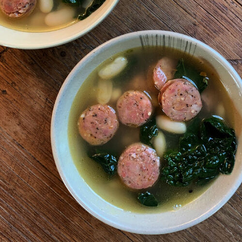 White Bean, Kale and Smoky Andouille Sausage Soup