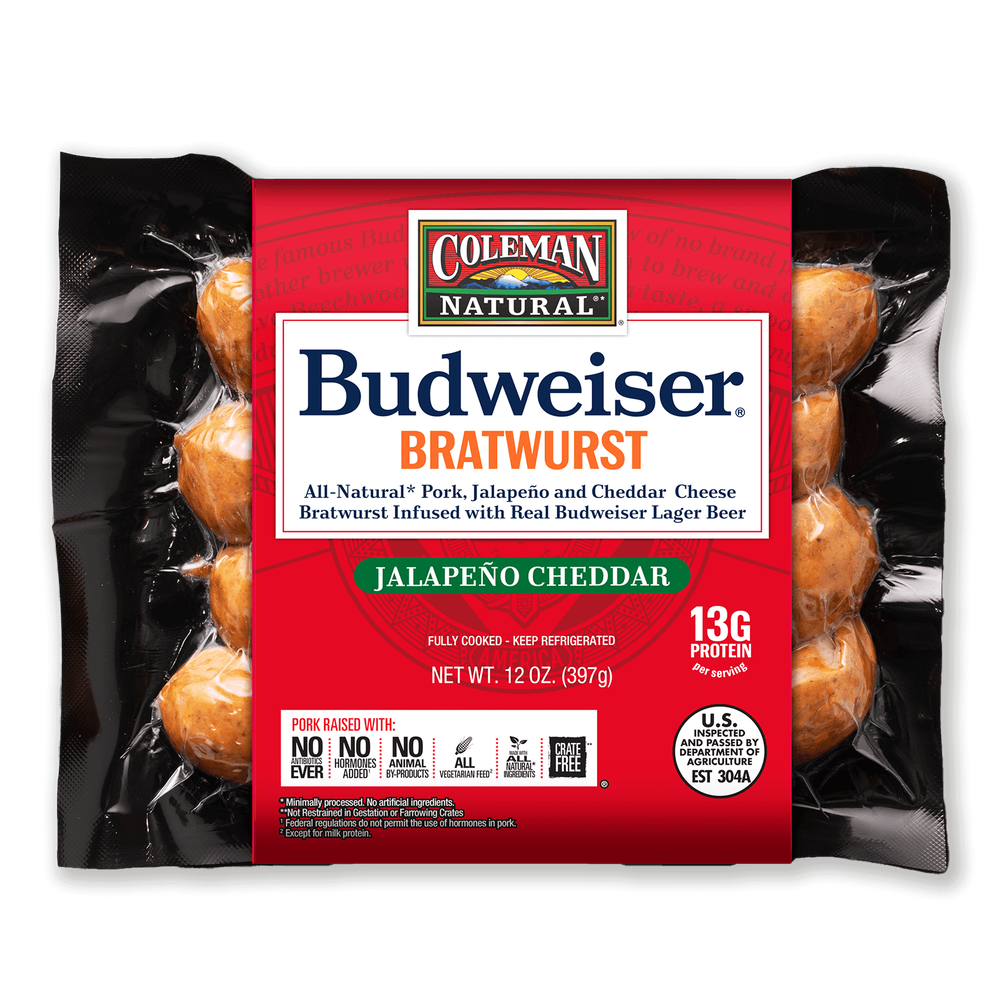 Budweiser® BBQ Jalapeno Cheddar Bratwurst by Coleman Natural Foods image number 1