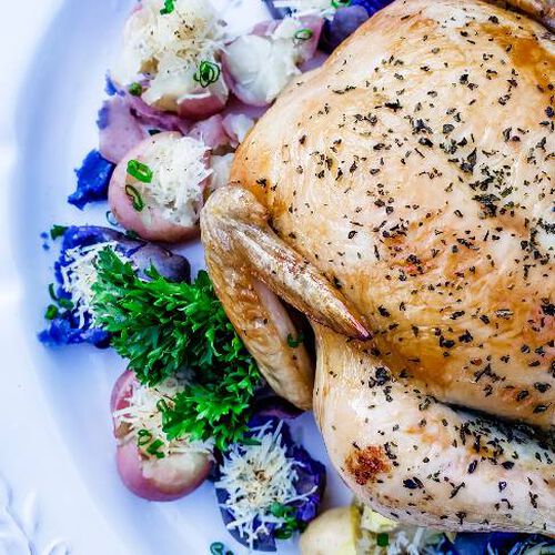 Classic Roasted Chicken With Smashed Potato Bites