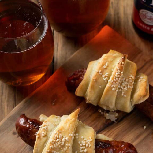 Pastry Wrapped Beer Brats with Dijon Dipping Sauce
