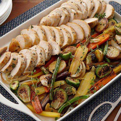 Oven-Roasted Chicken Breasts and Harvest Vegetables