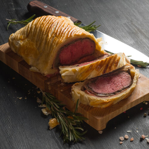 Beef Wellington Beef Tenderloin in Puff Pastry with Mushroom Duxelle and Prosciutto