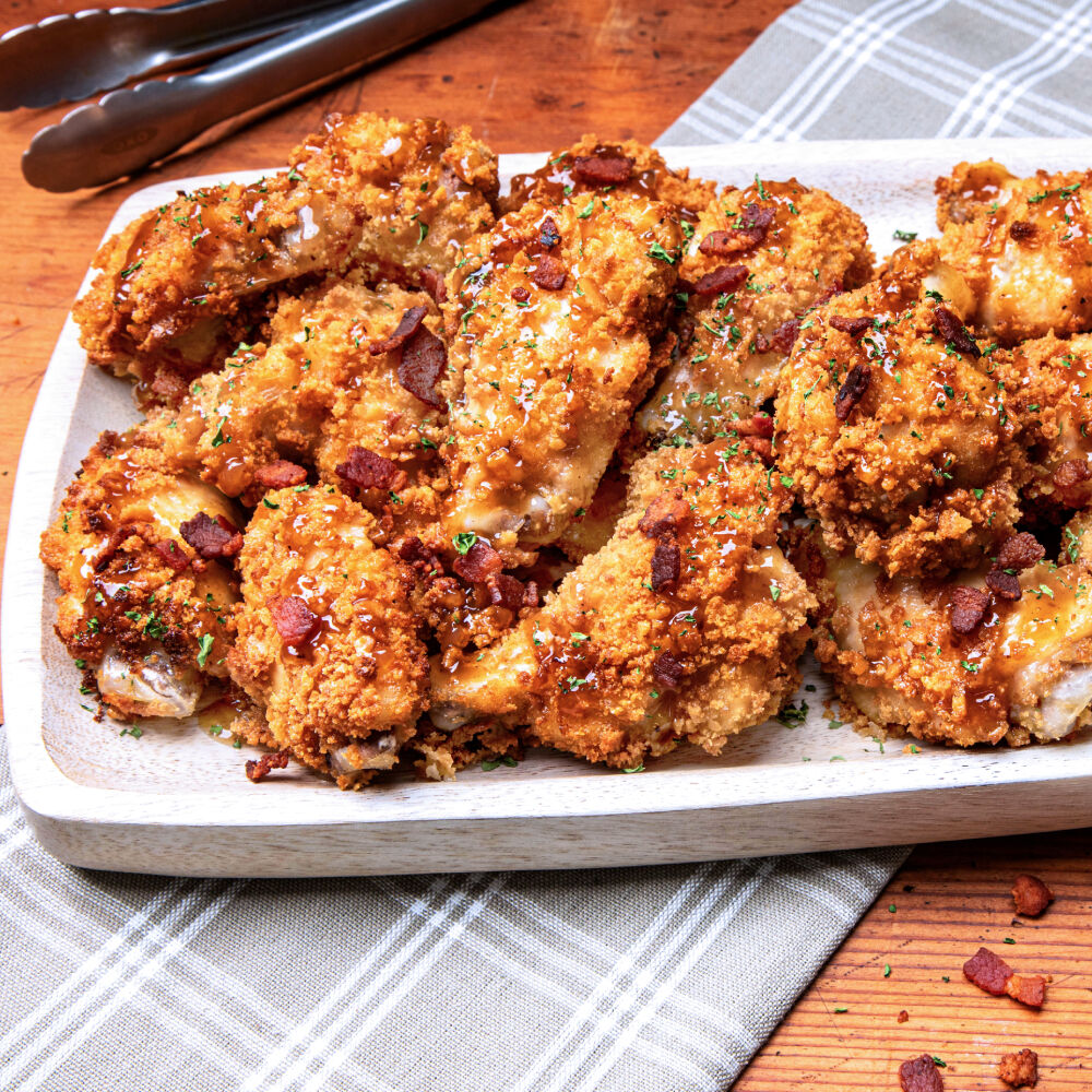 Waffle-Breaded Chicken Wings with Bacon Maple Glaze image number 0