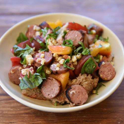 Italian Tomato, Bread and Sausage Salad