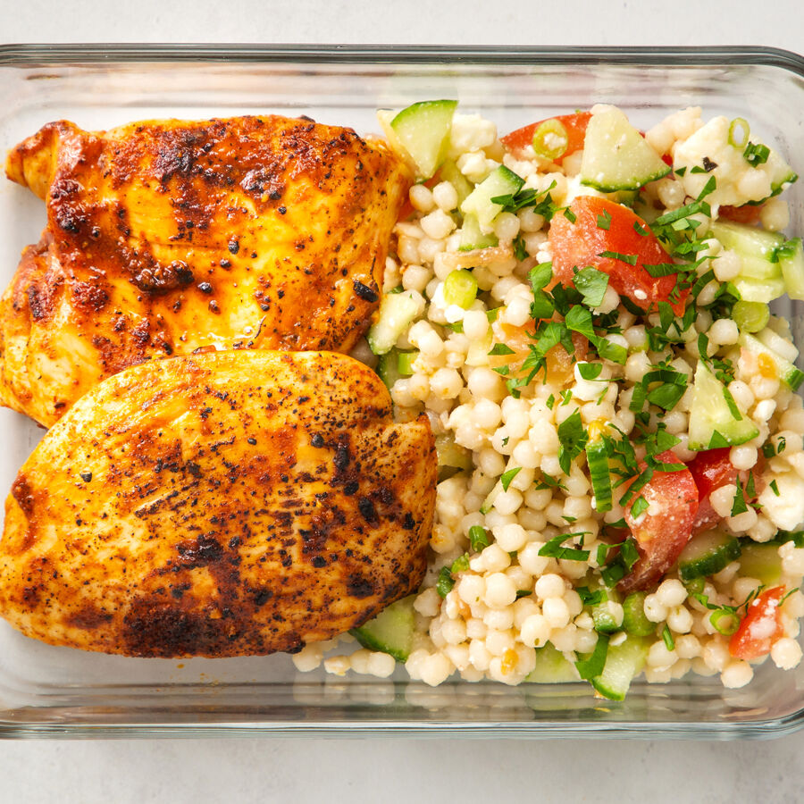 healthy easy meal prep - Moroccan chicken with tabouli salad recipe