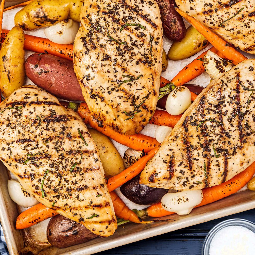 organic chicken breasts sheet tray dinner