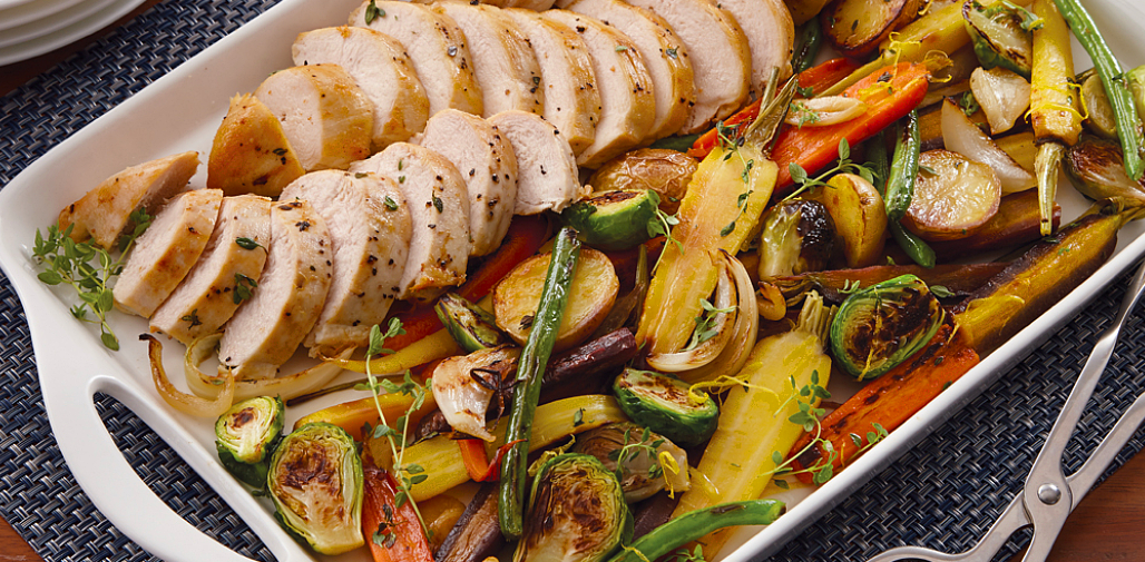 tasty chicken recipes - oven roasted chicken breasts and vegetables