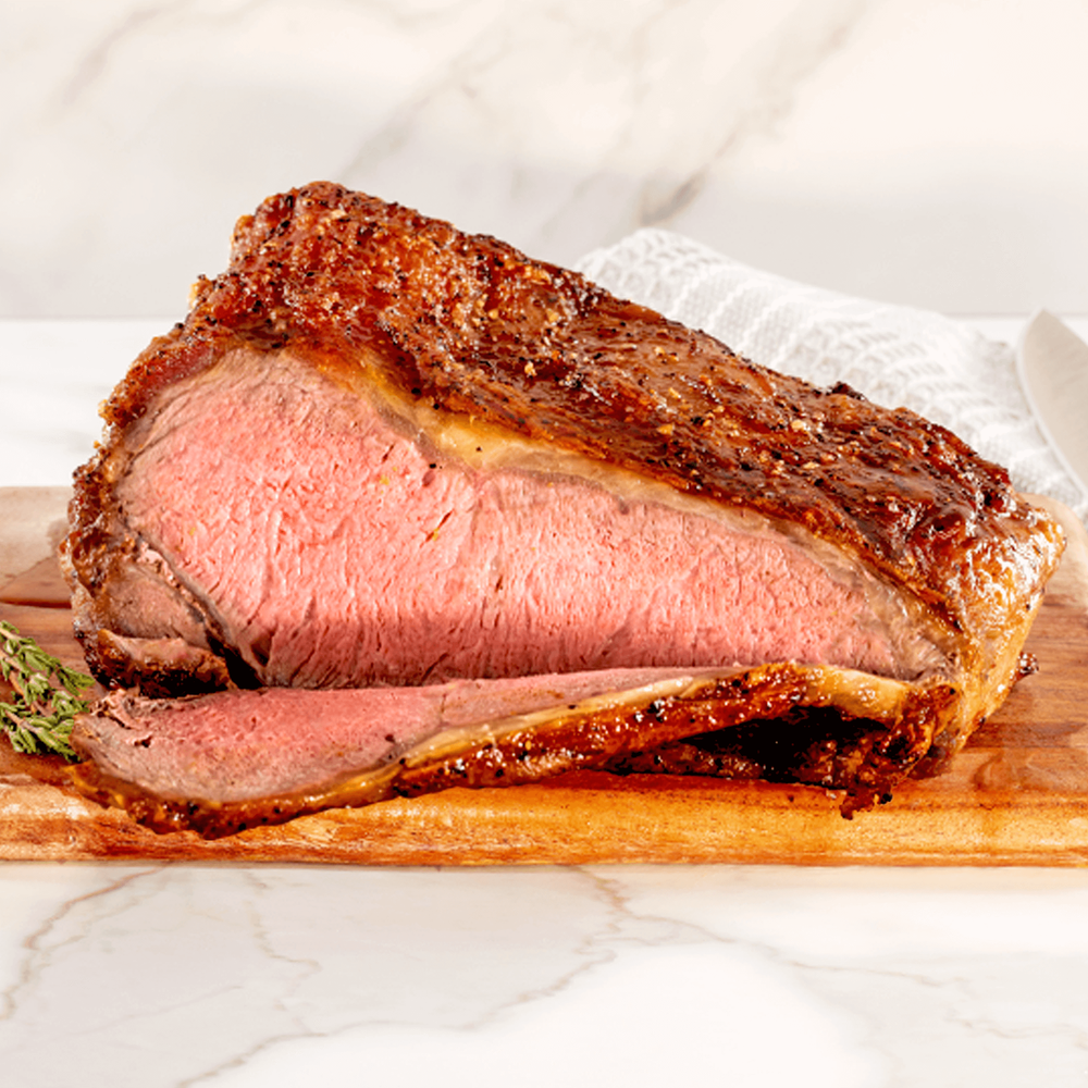 Christmas beef roast - New York strip loin roast sliced