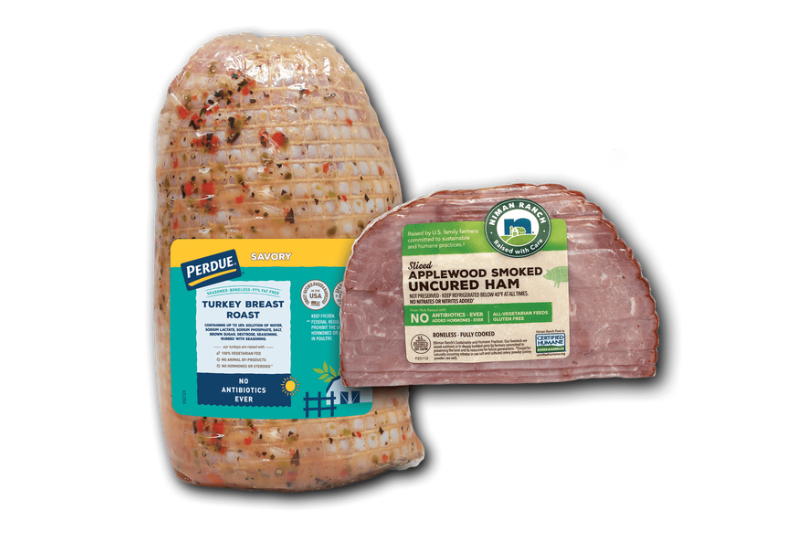 Perdue turkey roast, Niman Ranch ham roast