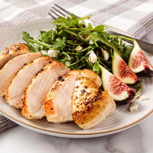 sliced organic chicken breast with figs